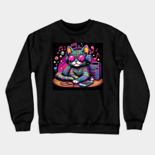 Trippy Music Cat Crewneck Sweatshirt